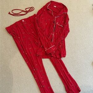 Eberjey Red Pajama Set with Limited Edition Winter Pattern & White Trim